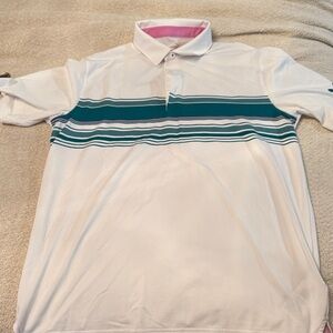 Puma White Polo with Teal and Pink Accents